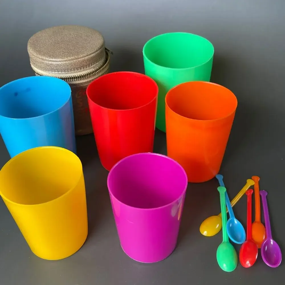 Vintage Camping Cup Set for 6 With Matching Spoons Travel Case Retro